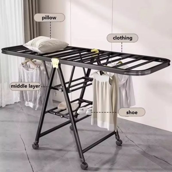 Movable Outdoor Drying Rack – 3-Tier Black Laundry Organizer for Effortless Drying