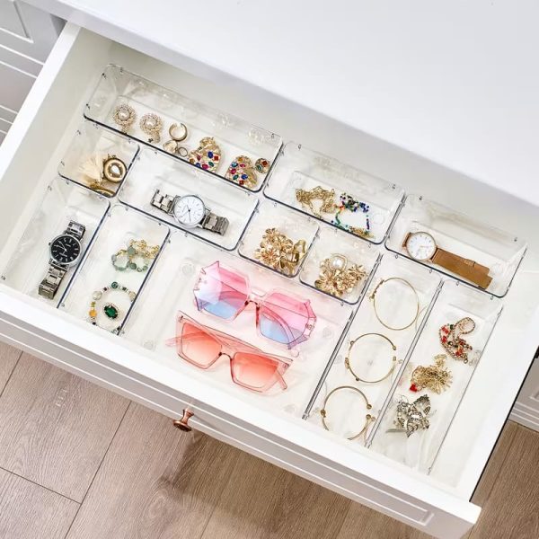 25Pcs Acrylic Drawer Organizer Set – Clear Multipurpose Drawer Storage Trays