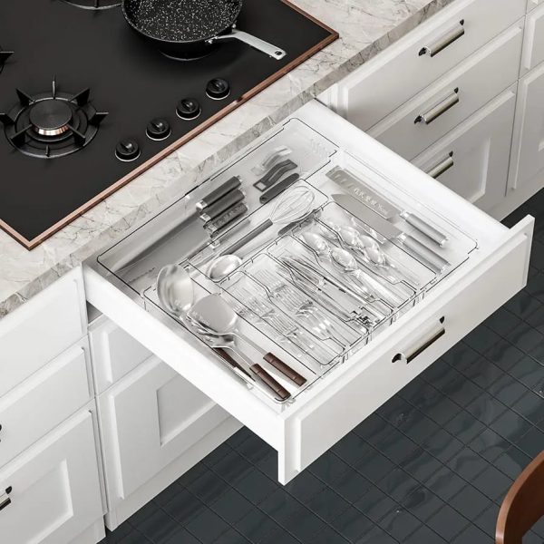 Expandable Acrylic Cutlery Organizer – Adjustable Drawer Tray for Convenient Kitchen Utensils & Storage