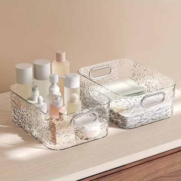 Ribbed Acrylic Organizer Basket – Clear Multi-Purpose Storage Basket for Kitchen, Bathroom & Vanity