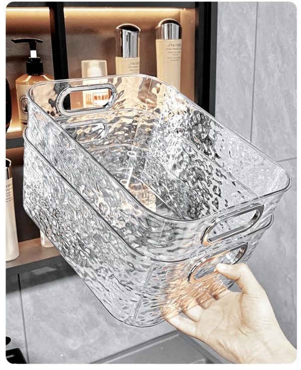 Ribbed Acrylic Organizer Basket – Clear Multi-Purpose Storage Basket for Kitchen, Bathroom & Vanity