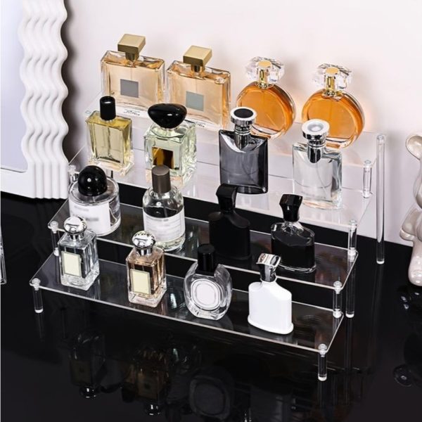 4-Tier Acrylic Perfume Display Rack – Transparent Cosmetic Organizer Stand for Perfumes, Lipsticks & Skincare