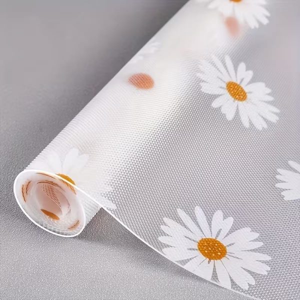 Daisy-Patterned Drawer Liner – Quality Non-Slip Waterproof Cabinet & Shelf Liner Roll 60x300cm (Cut-to-Size)