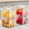 Acrylic Fridge Storage Box – Clear Stackable Refrigerator Organizer with Lid and Handle for Fruits, Vegetables & Drinks