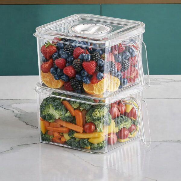 Acrylic Fridge Storage Box – Clear Stackable Refrigerator Organizer with Lid and Handle for Fruits, Vegetables & Drinks
