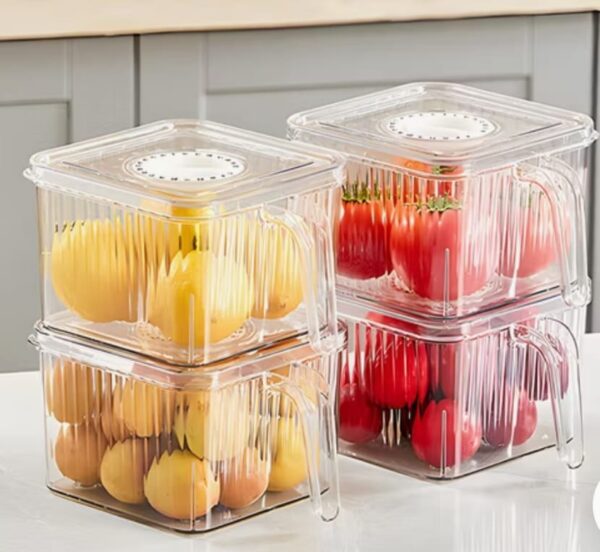 Acrylic Fridge Storage Box – Clear Stackable Refrigerator Organizer with Lid and Handle for Fruits, Vegetables & Drinks