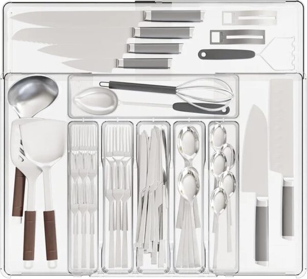Expandable Acrylic Cutlery Organizer – Premium Quality Adjustable Drawer Tray for Kitchen Utensils & Storage (9 Compartments)