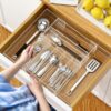Expandable Acrylic Cutlery Organizer – Premium Quality Adjustable Drawer Tray for Kitchen Utensils & Storage (9 Compartments)