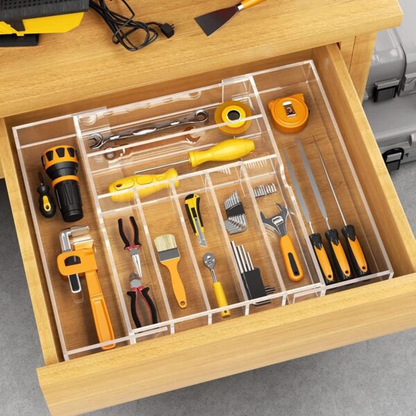 Expandable Acrylic Cutlery Organizer – Premium Quality Adjustable Drawer Tray for Kitchen Utensils & Storage (9 Compartments)
