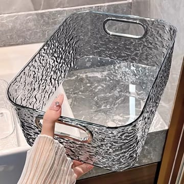 Ribbed Acrylic Organizer Basket – Clear Multi-Purpose Storage Basket for Kitchen, Bathroom & Vanity