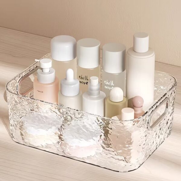 Ribbed Acrylic Organizer Basket – Clear Multi-Purpose Storage Basket for Kitchen, Bathroom & Vanity