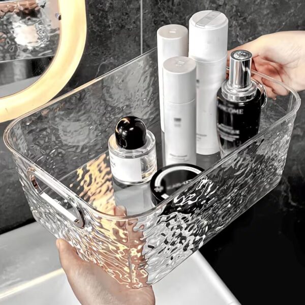 Ribbed Acrylic Organizer Basket – Clear Multi-Purpose Storage Basket for Kitchen, Bathroom & Vanity