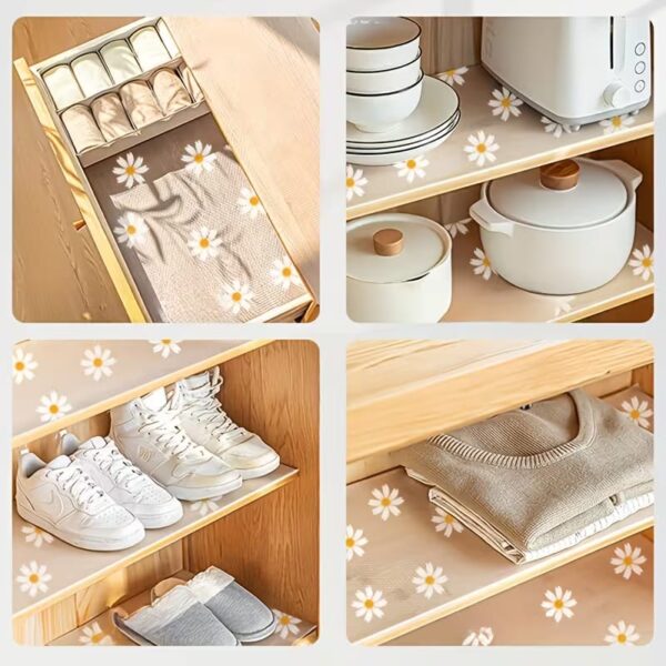 Daisy-Patterned Drawer Liner – Beautiful Non-Slip Waterproof Cabinet & Shelf Liner Roll (Cut-to-Size)