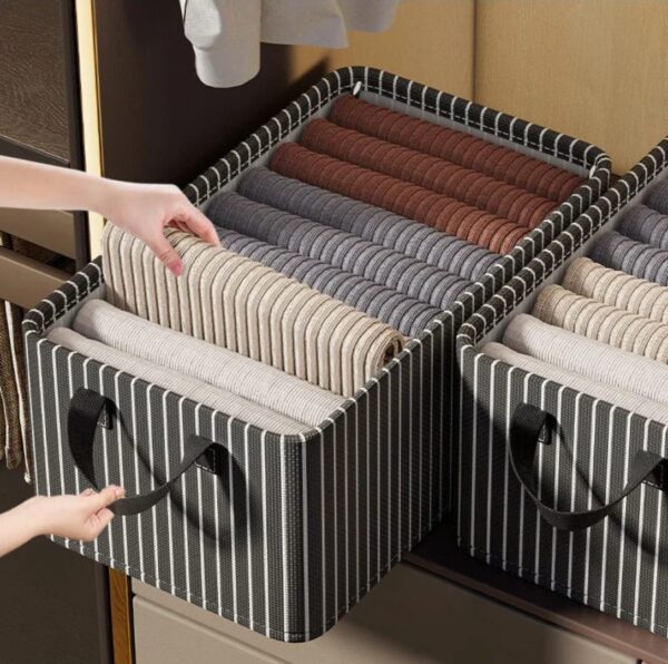 WhatsApp Image 2026-05-27 at 12.48.56 Collapsible Wardrobe Organizer – Durable Black & White Striped Storage Basket for Clothes, Toys & Home Organization