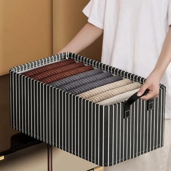 WhatsApp Image 2026-05-27 at 12.48.57 (1) Collapsible Wardrobe Organizer – Durable Black & White Striped Storage Basket for Clothes, Toys & Home Organization