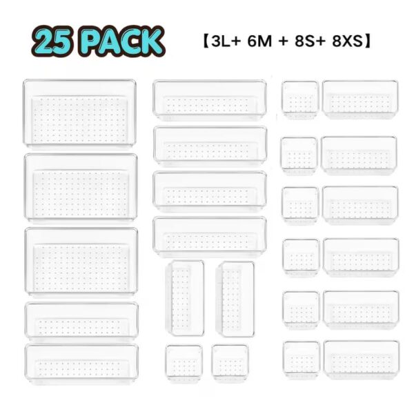 25Pc Acrylic Drawer Organizer Set - Versatile Organizing trays for Smart Home Organization