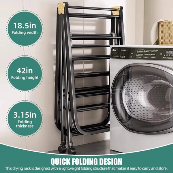 Foldable Laundry Drying Rack – Heavy Duty Portable Clothes Drying Stand with Multiple Hanging Bars