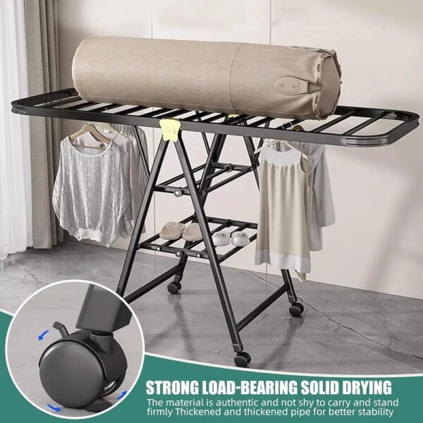 Foldable Laundry Drying Rack – Heavy Duty Portable Clothes Drying Stand with Multiple Hanging Bars