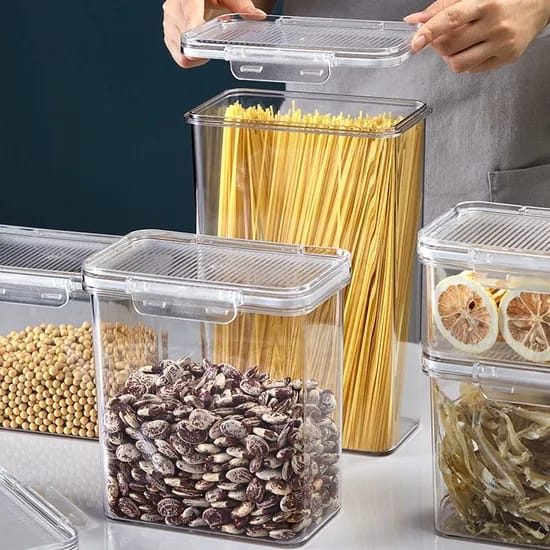 Stackable Airtight Acrylic Storage Containers – Clear Stylish Modular Pantry Organizers for Kitchen Storage (1.8L, 2.5L, 3.6L)