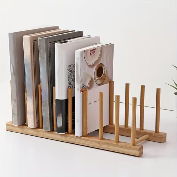 Multi-Purpose Bamboo Dish Rack – Eco-Friendly Plate, Lid, Cutting Board & Kitchen Organizer - 8 Slots