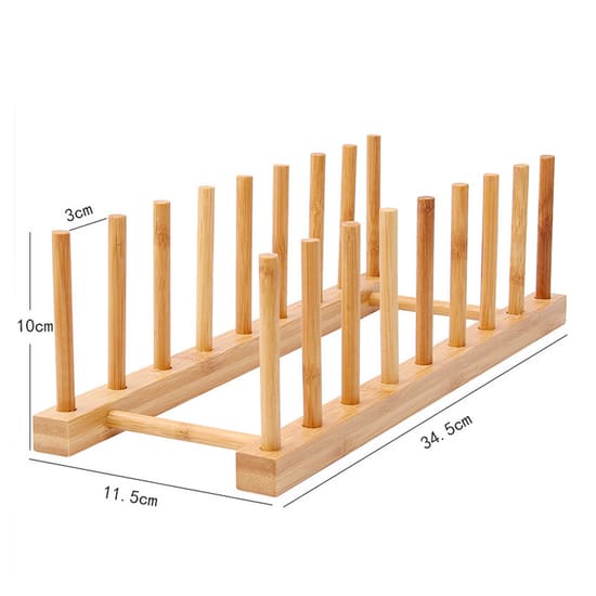 Multi-Purpose Bamboo Dish Rack – Eco-Friendly Plate, Lid, Cutting Board & Kitchen Organizer - 8 Slots