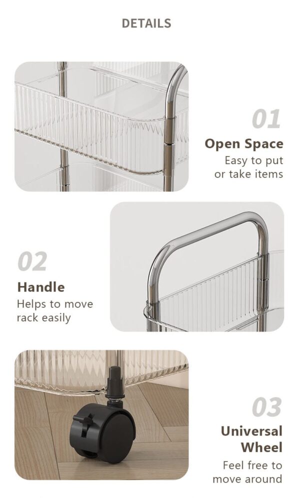 4-Tier Acrylic Trolley Rack – Stylish Mobile Storage Organizer with Wheels for Kitchen, Bathroom, Office & Bedroom