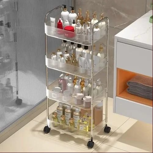 4-Tier Acrylic Trolley Rack – Stylish Mobile Storage Organizer with Wheels for Kitchen, Bathroom, Office & Bedroom