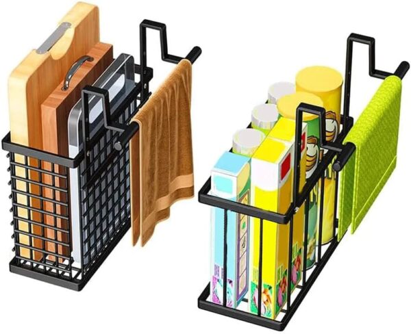 2Pc Cabinet Door Storage Baskets – Versatile Over-the-Cabinet Door Organizer Baskets for Kitchen, Bathroom & Home Storage