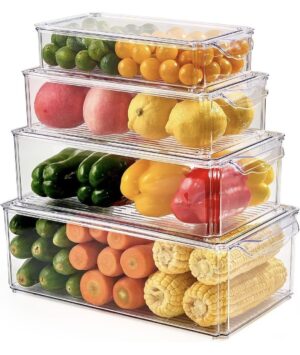 4Pc Set Large Acrylic Fridge Organizer. 4Pc Set Large Acrylic Fridge Organizer.